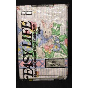 Vintage Country Goose Easter Bunny 60" Round Tablecloth Cottage Granny Core